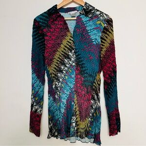 Alberto Makali Sz Lg Crinkled Stretch Art-to-Wear Funky Tunic Top Shacket